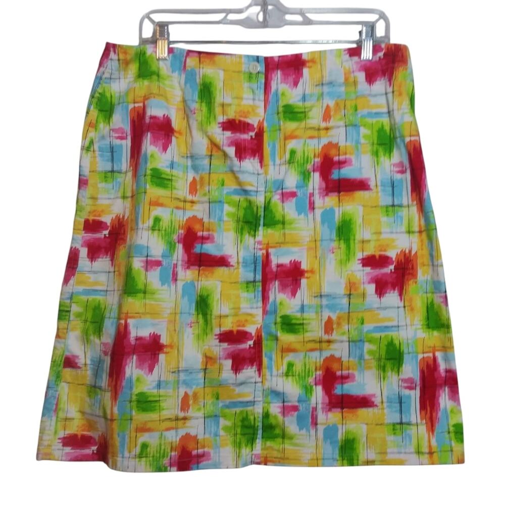 Talbots Stretch Vintage Colorful Brushstroke Artsy Abstract Print Skirt Size 14